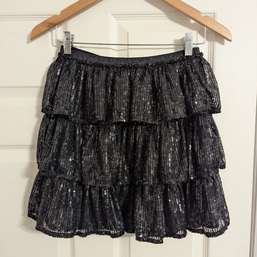 Cat & Jack Girl's black sequin skirt three tiers size XL 14-16 girls